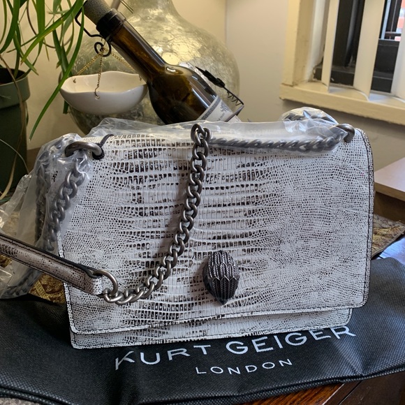 SOLD⛔️Authentic KURT GEIGER LONDON Lizard embossed leather medium flap Crosby - Picture 5 of 15
